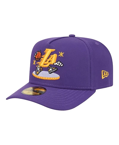 New Era Men's Purple Los Angeles Lakers Injection Cartoon Logo A-Frame 59FIFTY Fitted Hat