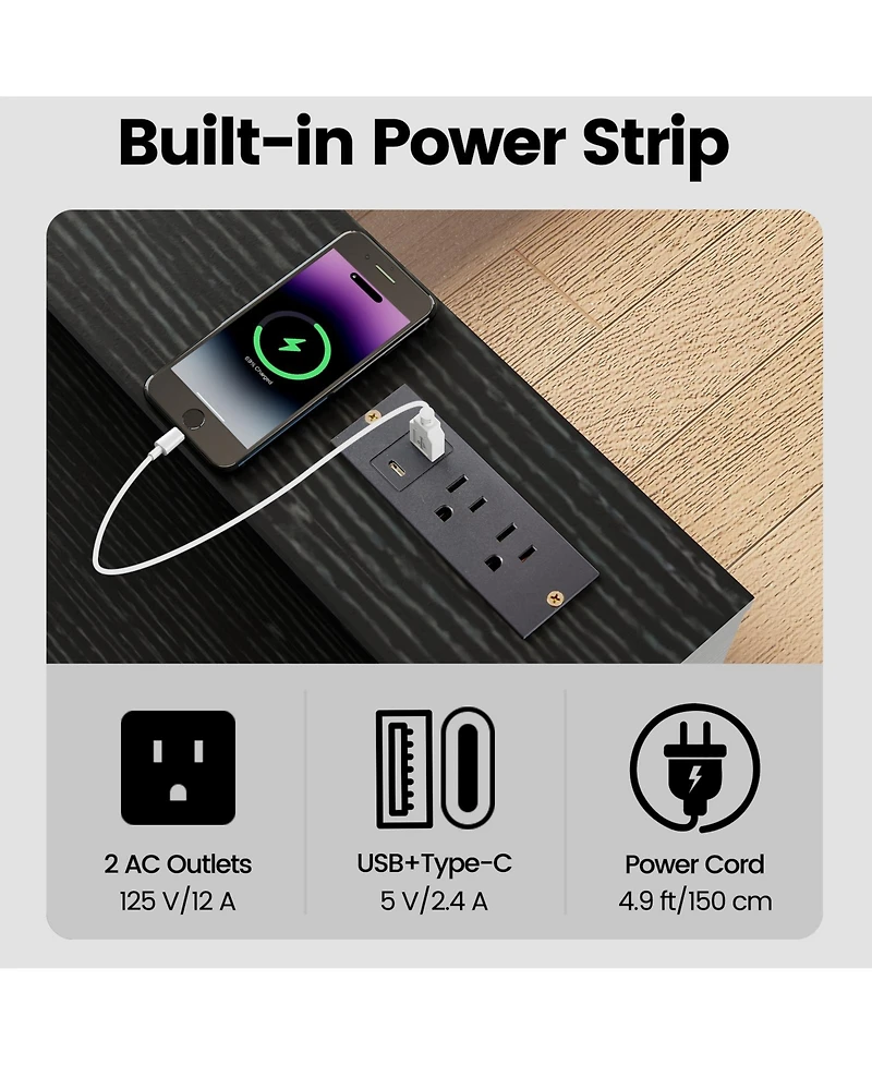 Sugift Computer Desk with Power Outlets Hutch Drawer and Open Shelves