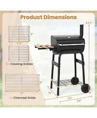 Sugift Barrel Style Charcoal Grill with Folding Side Table and Thermometer