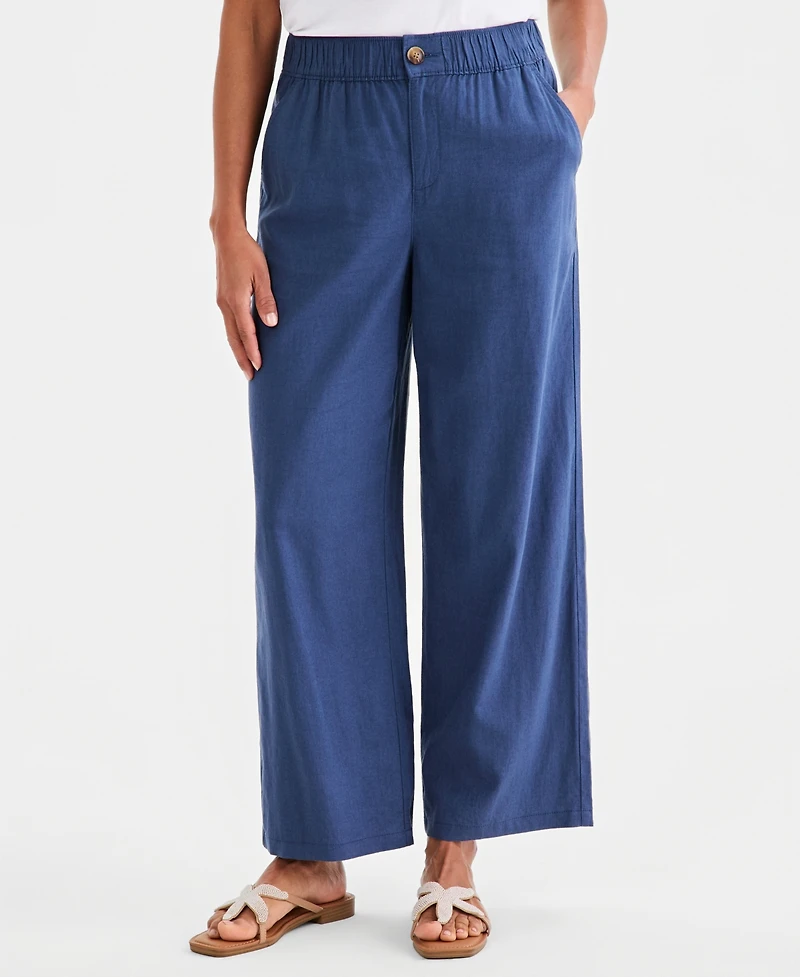 Style & Co Women's Linen Blend Button-Front Wide-Leg Pants, Macy's Exclusive