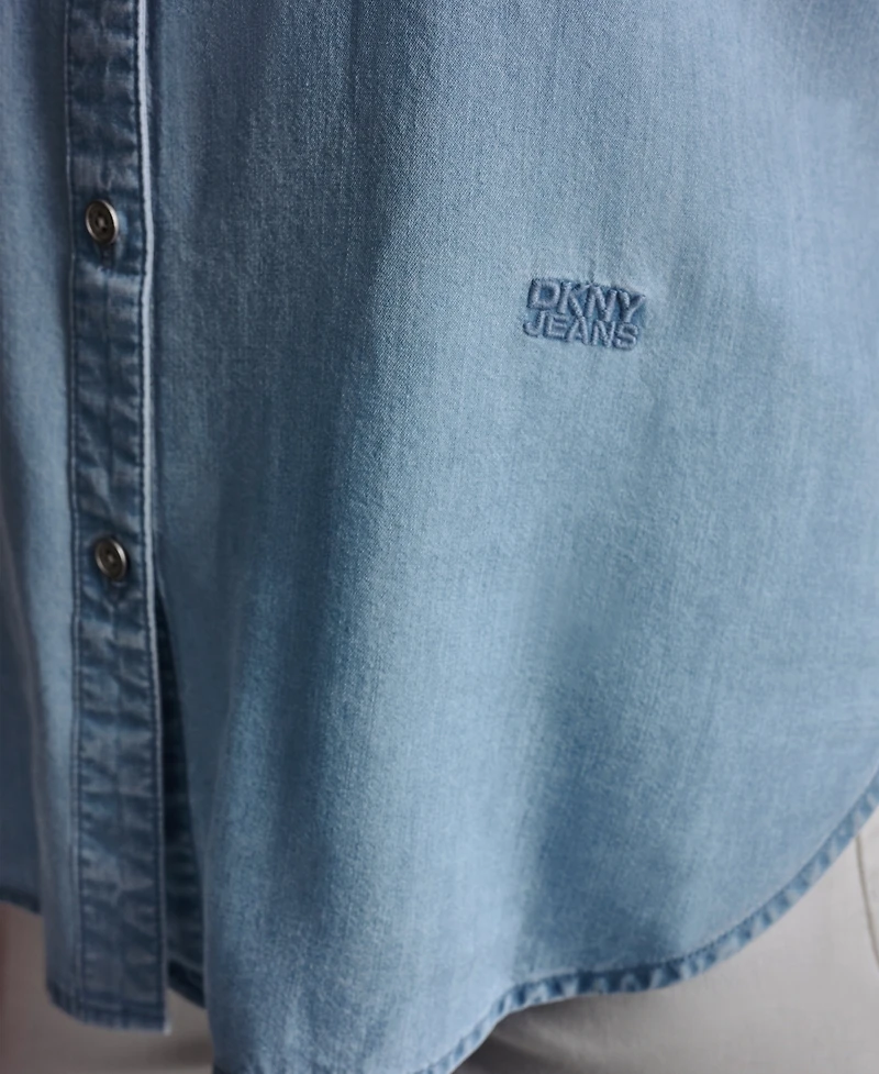 Dkny Jeans Petite Rolled Short-Sleeve Button-Up Shirt