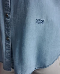 Dkny Jeans Petite Rolled Short-Sleeve Button-Up Shirt