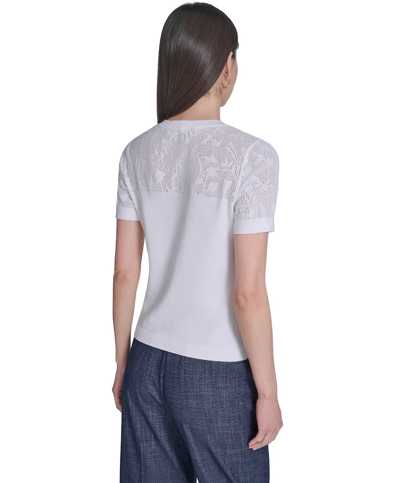 Tommy Hilfiger Women's Floral Pointelle Short-Sleeve Sweater