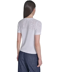 Tommy Hilfiger Women's Floral Pointelle Short-Sleeve Sweater