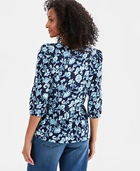 Style & Co Women's Printed 3/4-Sleeve V-Neck Peplum Top, Macy's Exclusive