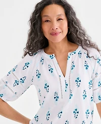 Style & Co Petite Elbow-Length Sleeve Split Neck Top, Macy's Exclusive