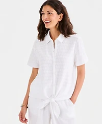 Style & Co Women's Cotton Gauze Embroidery Tie-Front Top, Macy's Exclusive