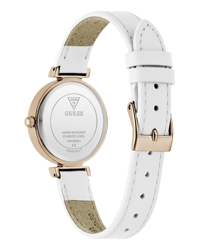 Guess Women's Rose Gold-Tone Stainless Steel White Leather Analog Watch, 28mm