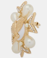 Anne Klein Boxed Gold-Tone Imitation Pearl Eagle Crystal Cross Pin