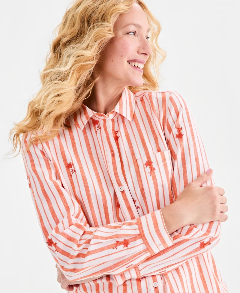 Style & Co Women's Embroidered Stripe Perfect Shirt, Macy's Exclusive