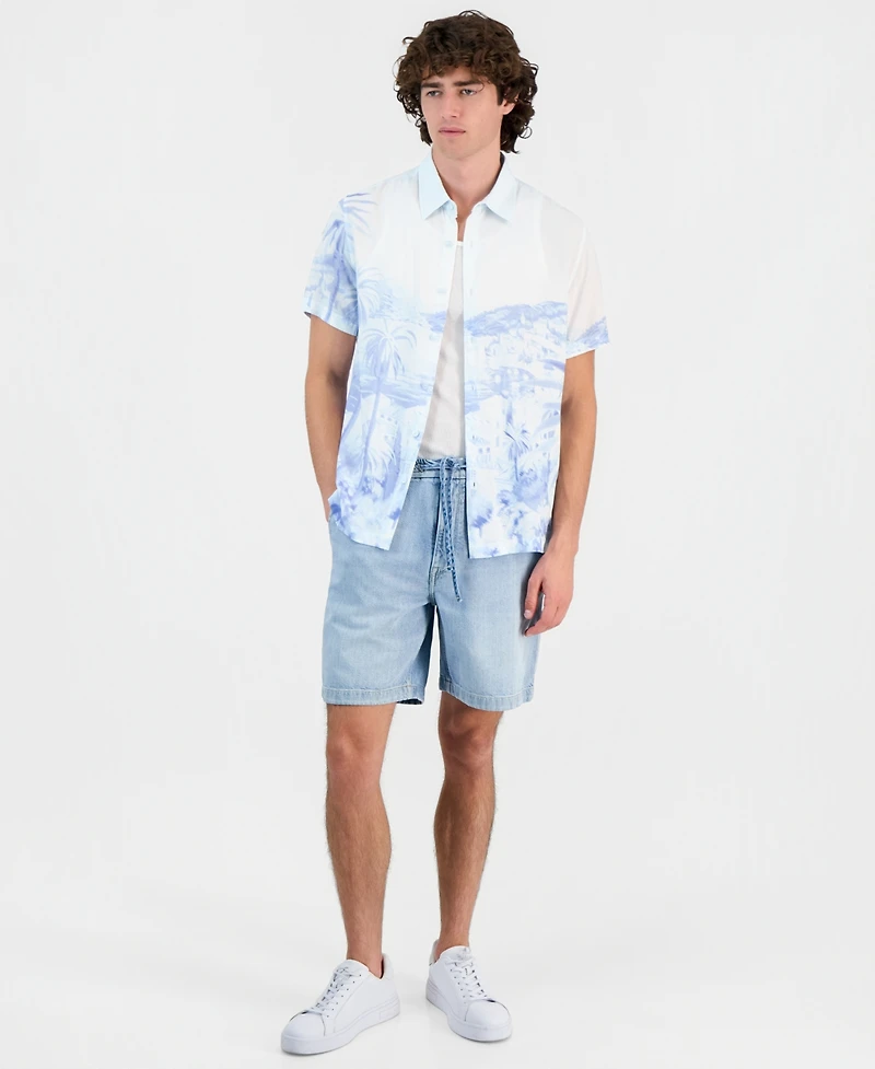 Guess Men's Riviera Palm-Print Short-Sleeve Button Shirt