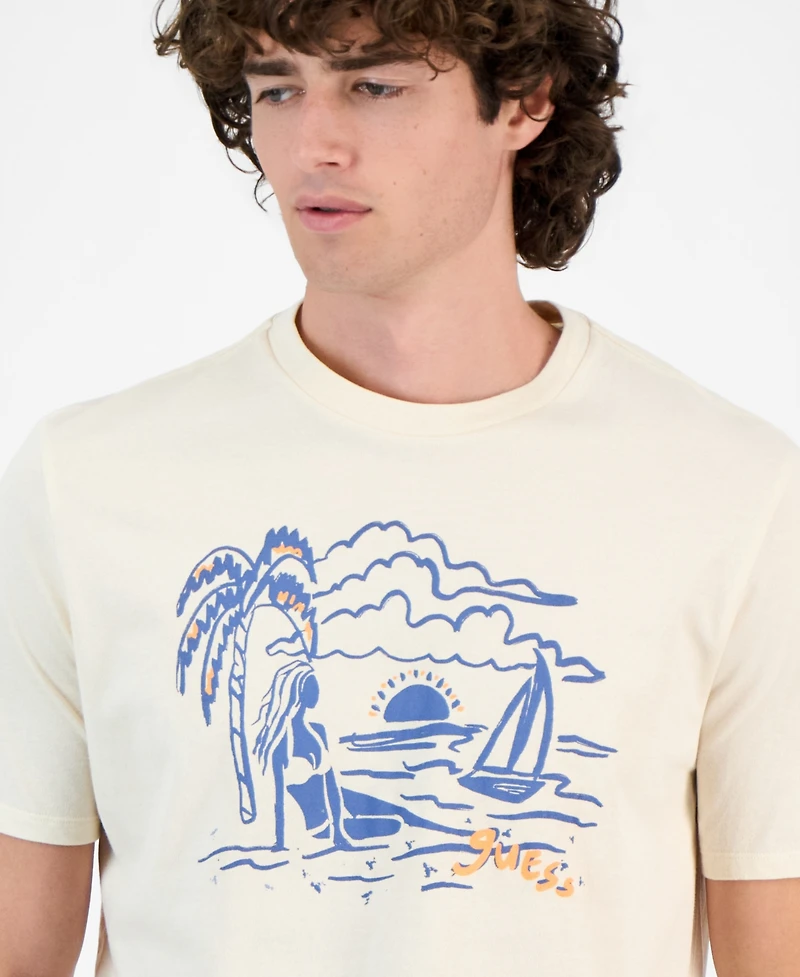 Guess Men's Cotton Sunset Sail Graphic Crewneck T-Shirt