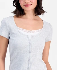 Hippie Rose Juniors' Lace-Trim Layered-Look Tee
