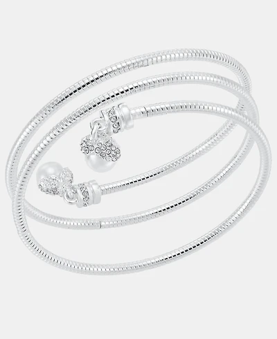 Anne Klein Silver-Tone Imitation Pearl Crystal Coil Bracelet