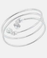 Anne Klein Silver-Tone Imitation Pearl Crystal Coil Bracelet