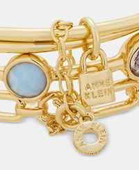 Anne Klein Gold-Tone Stone Locket Bangle Bracelets, Set of 3
