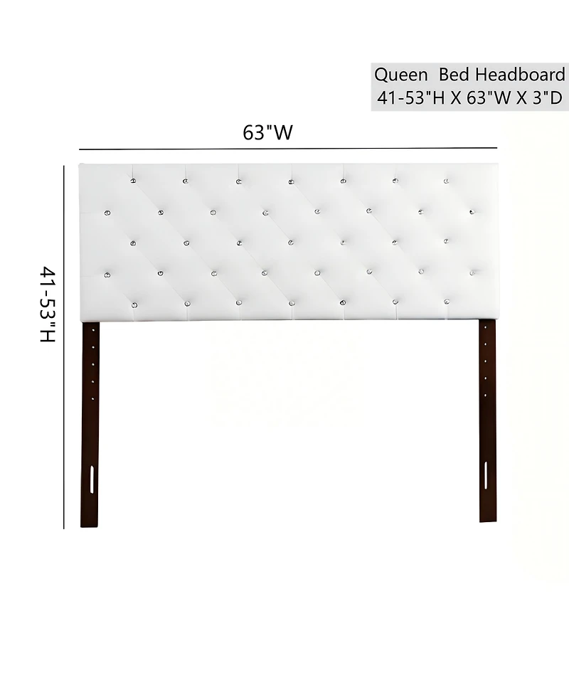 Flynama White Queen Bed Headboard with Tufting and Gold Metal Frame for Glam Bedroom.