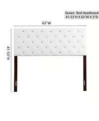 Flynama White Queen Bed Headboard with Tufting and Gold Metal Frame for Glam Bedroom.
