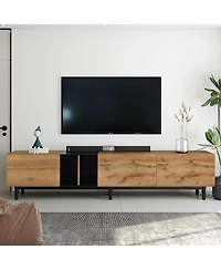 Rainsken Modern Wooden Tv Stand for 80" TVs, Media Console Entertainment Center with 3 Cabinets and Open Shelves for Living Room