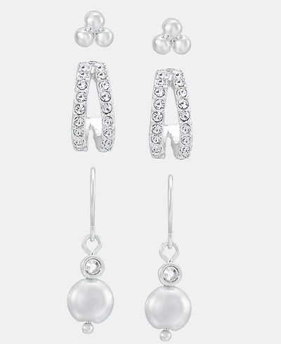 Anne Klein Silver-Tone Stud, Hoop and Drop Earrings, Set of 3
