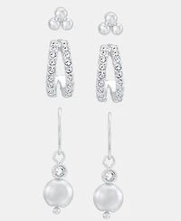 Anne Klein Silver-Tone Stud, Hoop and Drop Earrings, Set of 3