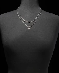 Anne Klein Silver-Tone Two-in-One Navette Stone Pendant Necklace
