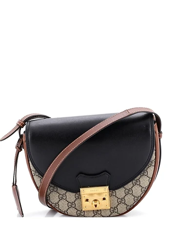 Pre-Owned Gucci Medium Padlock Saddle Shoulder Bag Gg Coated Canvas and Leather
