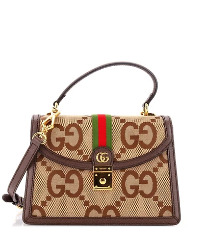 Pre-Owned Gucci Small Ophidia Flap Top Handle Bag Jumbo Gg Canvas