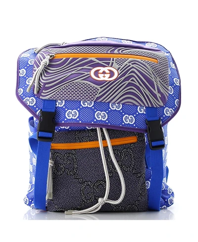 Pre-Owned Gucci Large Panelled Double Buckle Backpack Gg Jacquard Nylon and Rubber