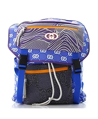 Pre-Owned Gucci Large Panelled Double Buckle Backpack Gg Jacquard Nylon and Rubber