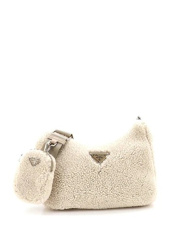 Pre-Owned Prada Small Re-Edition 2005 Shoulder Bag Shearling