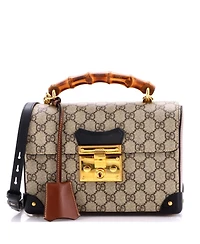 Pre-Owned Gucci Small Padlock Bamboo Shoulder Bag Gg Coated Canvas
