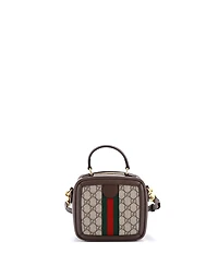 Pre-Owned Gucci Mini Ophidia Zip Around Top Handle Bag Gg Coated Canvas with Leather