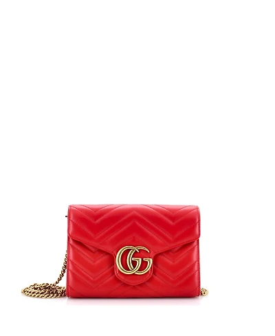 Pre-Owned Gucci Mini Gg Marmont Chain Wallet Matelasse Leather