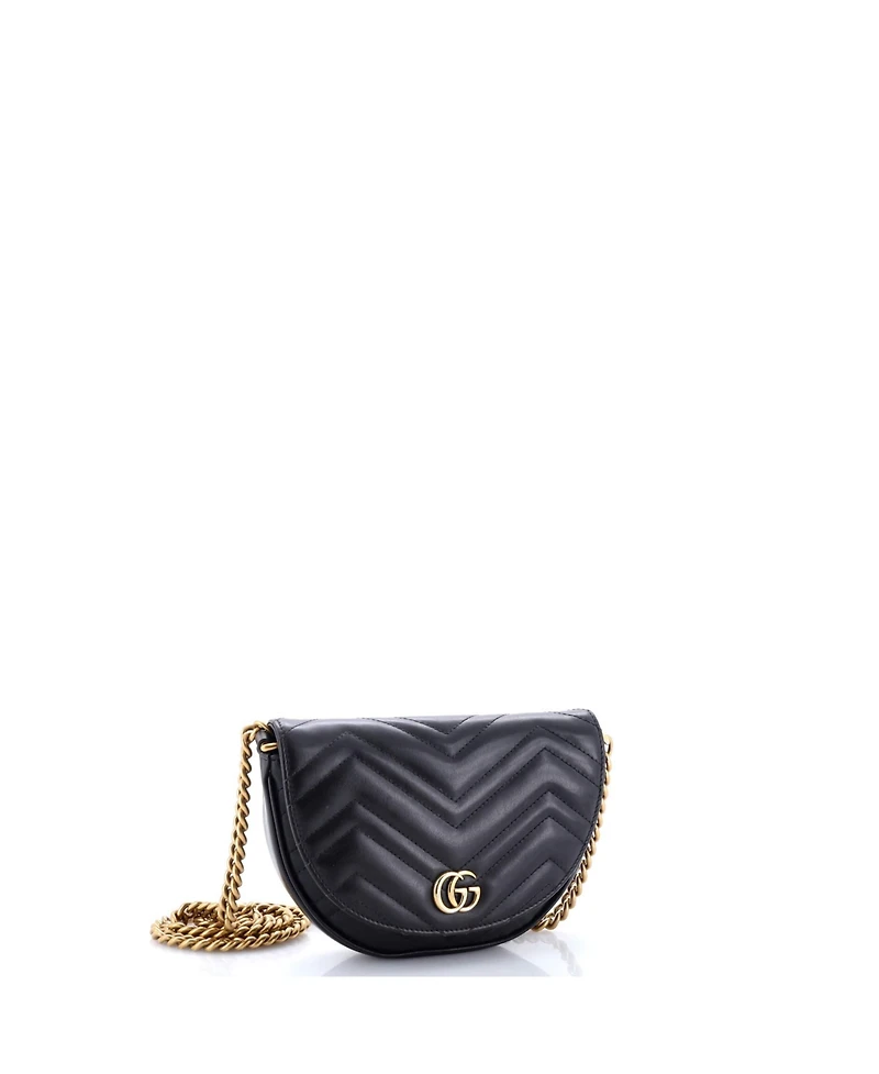 Pre-Owned Gucci Mini Gg Marmont Half Moon Flap Crossbody Bag Matelasse Leather