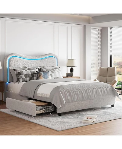 gaomon Led Twin Bed Frame for Kids, 2 Drawers, Upholstered Platform, Storage, No Box Spring