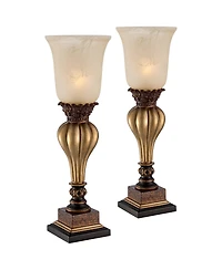 Regency Hill Traditional Uplight Accent Table Lamps 23 1/4" High Set of 2 Light Gold Alabaster Glass Shade for Living Room Bedroom