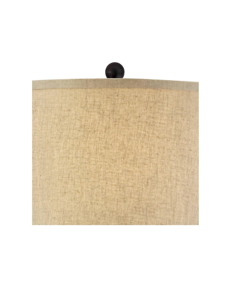 Regency Hill Tropical Table Lamps 29" Tall Set of 2 Weathered Brown Woven Wicker Jar Linen Drum Shade for Living Room Family Bedroom