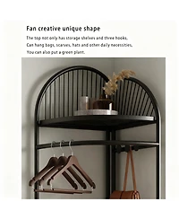 Yigii Space-saving Metal Corner Coat Rack with Hooks and Basket