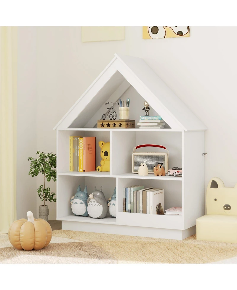Sugift 3 Tier House Shaped Kids Toy Storage Organizer with Open Shelves