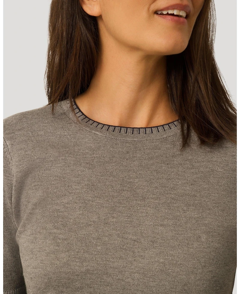 Cable & Gauge Women's Elbow Sleeve Pick Stitch Trim Sweater