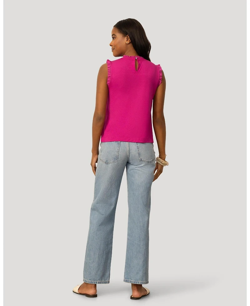 Cable & Gauge Women's Mixed Media Ruffle Sleeve Top