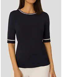 Cable & Gauge Women's Contrast Rib Trim Sweater