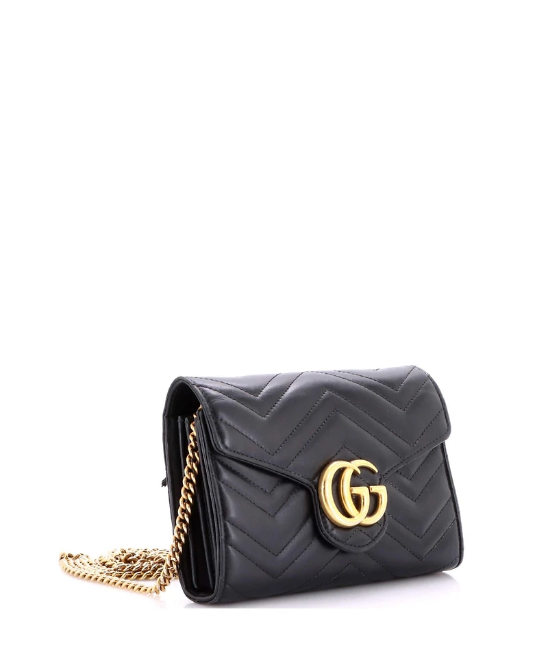 Pre-Owned Gucci Mini Gg Marmont Chain Wallet Matelasse Leather