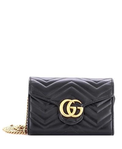Pre-Owned Gucci Mini Gg Marmont Chain Wallet Matelasse Leather