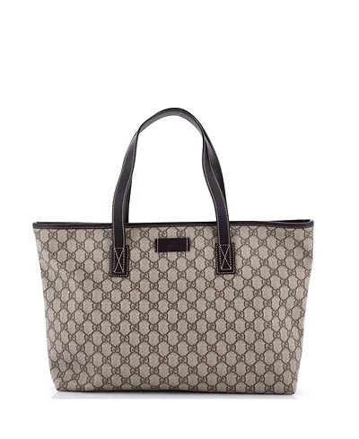 Pre-Owned Gucci Medium Plus Tote Gg Coated Canvas with Leather