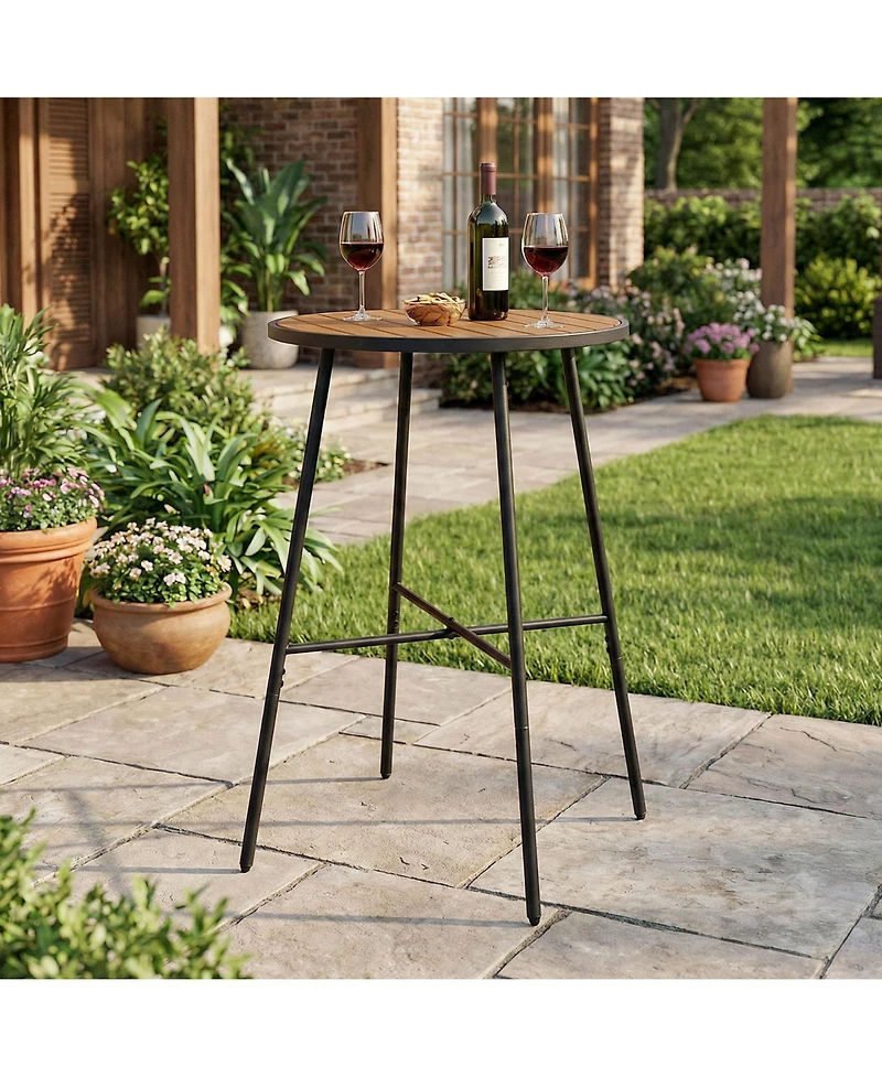 Sugift 41 in Outdoor Bar Height Round Patio Table with Wood Top