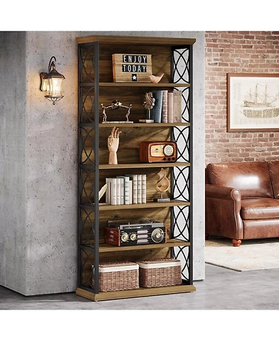 Tribesigns 73'' Tall Bookshelf, 6-Tier Industrial Etagere Bookcase with Open Storage Shelves, Wood and Metal Display Shelf