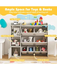 Sugift Kids Toy Storage and Bookshelf with Cabinet and Open Shelves