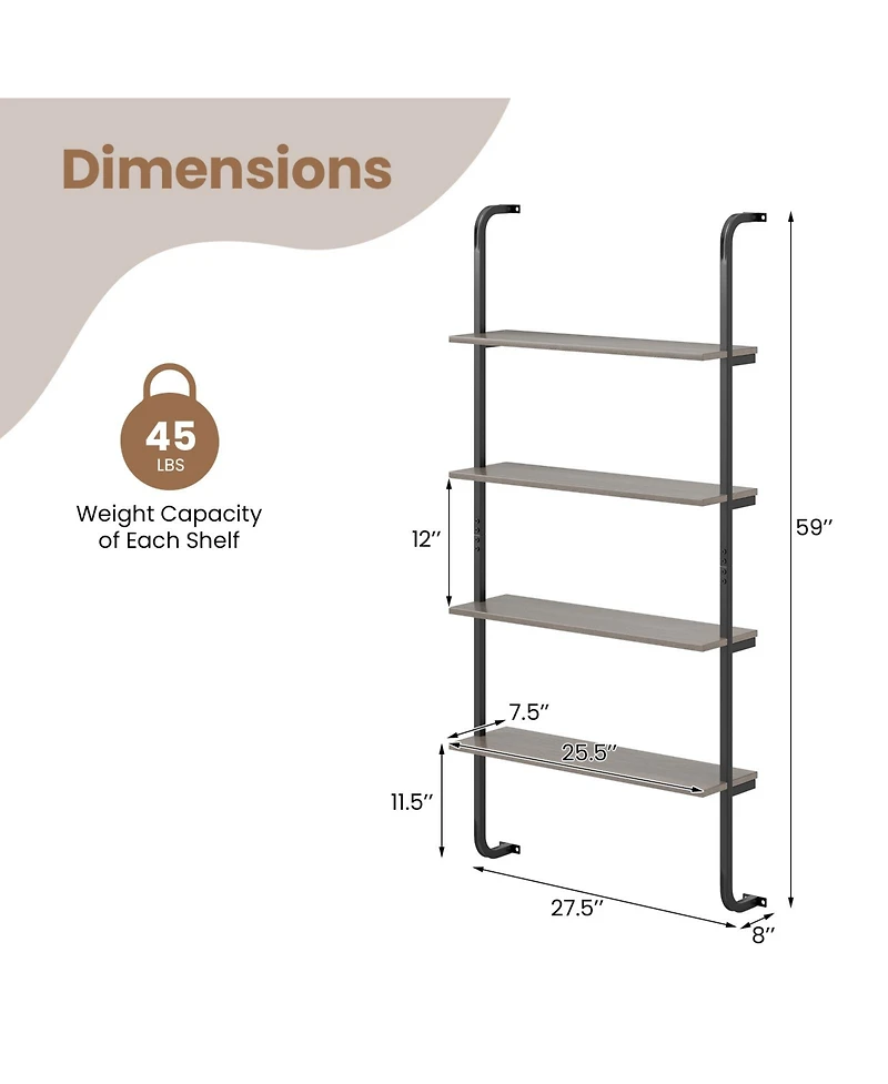 Sugift Industrial Four Tier Pipe Shelving with Metal Frame